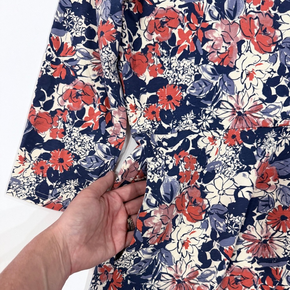 Pact Organic Cotton Floral V-Neck Fit Flare Midi Dress Pockets Blue Pink Large - Picture 2 of 5